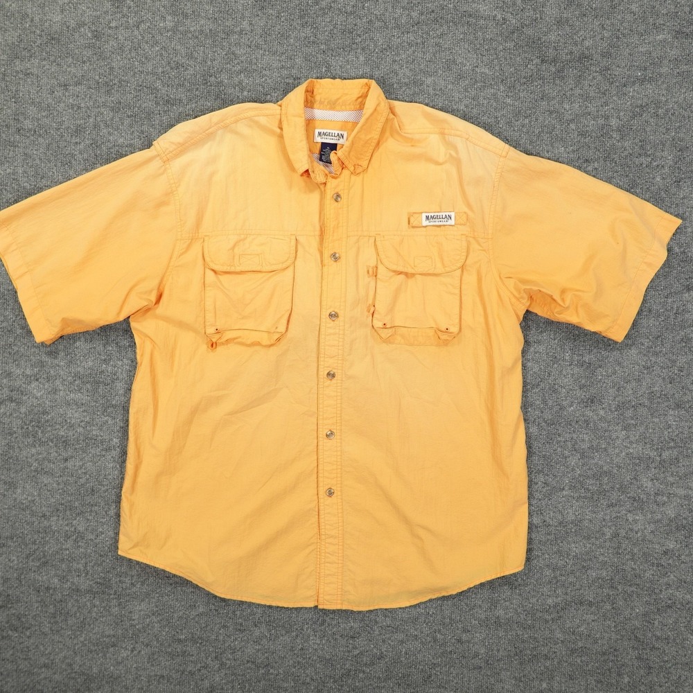 Magellan Sportswear Shirt Mens XL Orange Fishing Vented Short Sleeve Nylon